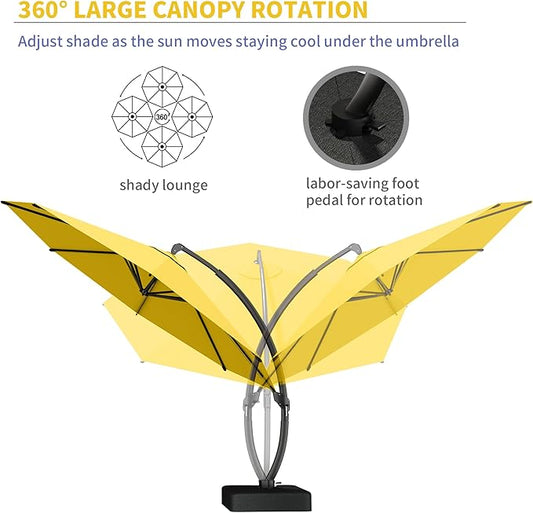 Kingdura 11ft Cantilever Patio Umbrella with Base Included, Large Round Offset Outdoor Pool Umbrella, 360° Rotation & Infinite Tilt, Heavy Duty Aluminum Frame for Deck Backyard, Yellow