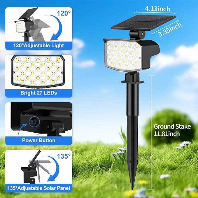 NACINIC Solar Spot Lights Outdoor Waterproof Adjustable Solar Powered Landscape Lights for Yard 3 Long Time Lighting Modes Spotlights for Pathway Garden Outside Wall Pool Porch- 6 Pack, Cool White