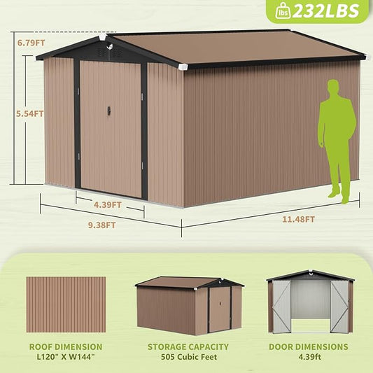 Metal Storage Shed,10x12 Outdoor Storage Building,Large Backyard Sheds with Lockable Door,Waterproof Outside Storage Shed