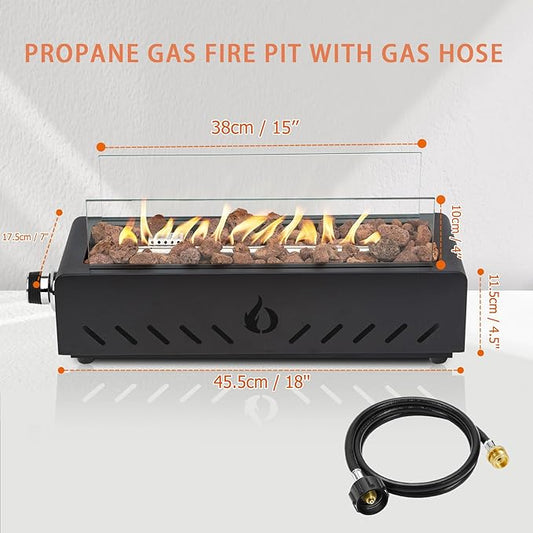 ONLYFIRE OUTDOOR LIVING 18" Tabletop Propane Gas Fire Pit Bottom-mounted for Table with Umbrella Hole, Portable Smokeless Firepit with Glass Wind Guard for Patio Backyard Camping RV Tailgating, #FP027