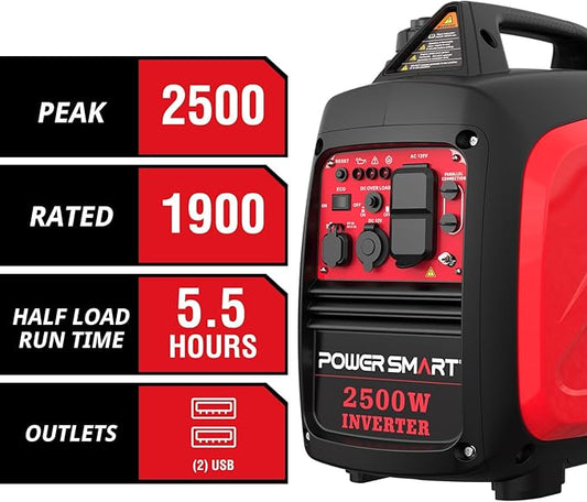 PowerSmart 2500-Watt Portable Inverter Generator with Quiet for Camping