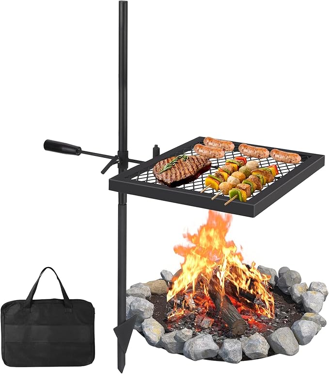 Swivel Campfire Grill, Heavy Duty Steel Mesh Grate, 16.7 x 12.6'' Camping Grates, Camping Essentials with Carrying Bag, for Outdoor Campsite & Party(Set of 2)