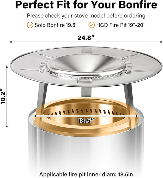HGD Firepit Heat Deflector for 19-20.5" Fire Pits, Solo Stove Bonfire 19.5", Portable 304 Stainless Steel Heat Diffuser Captures & Redirects Warmth, Detachable Camping Essential