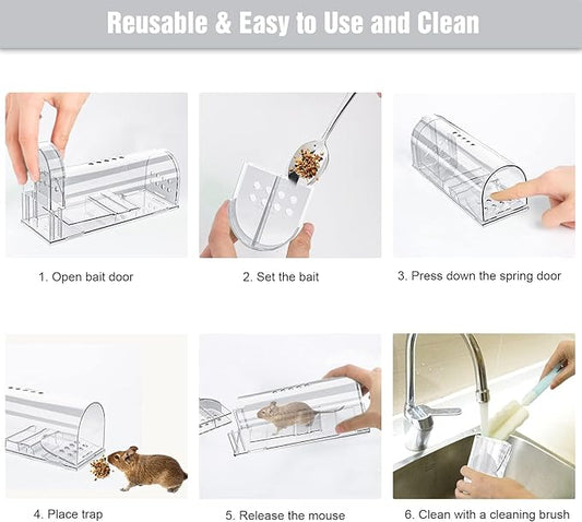 4 Pcs Humane Mouse Traps Indoor for Home, Live Mouse Trap, Reusable Mice Trap Catcher for House & Outdoors