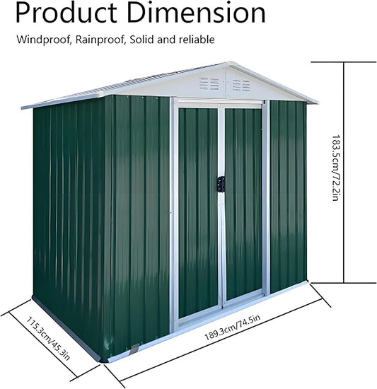 6' x 4' Metal Outdoor Storage Shed, Garden Tool House with 2 Vents and 2 Easy Sliding Doors for Backyard, Patio, Garage, Lawn Metal Storage Shed (Green)