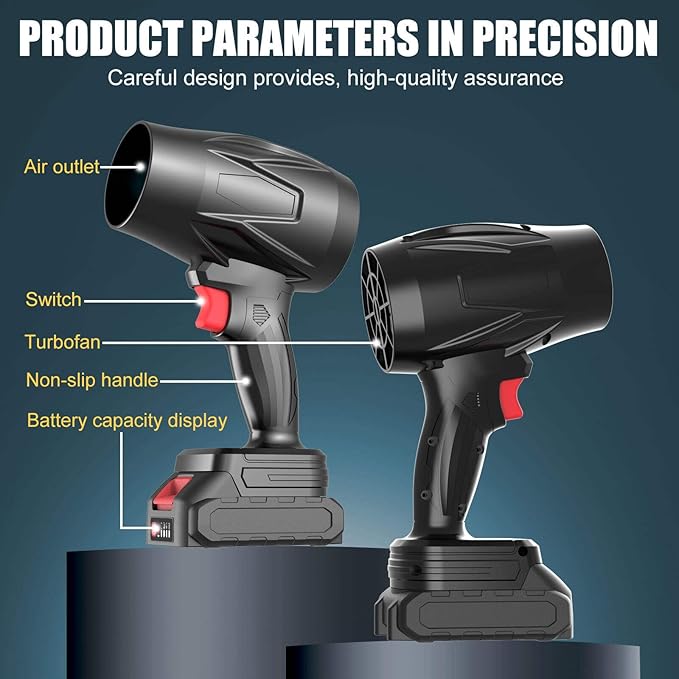 Electric Cordless Leaf Blower, 450000RPM Lightweight Handheld Dust Blower with 2 Battery & Charger, Adjustable Speed, High-Speed Motor Leaf Blowers for Lawn Care, Garage/Patio/Car Cleaning