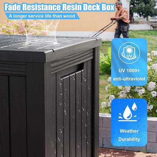 Vixzen 200 Gallon Resin Deck Box, Lockable Outdoor Storage Box for Patio Cushions Storage Furniture,Garden Tools, Pool Supplies, Weatherproof and UV Resistant- Black