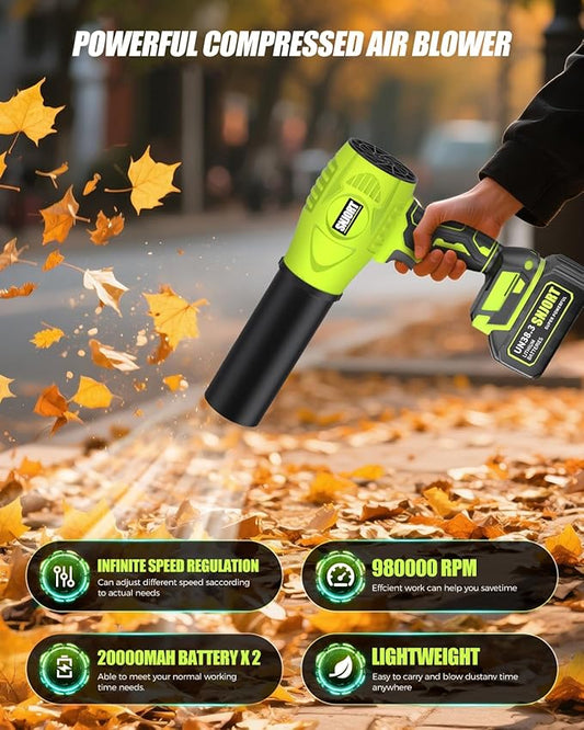 SNJORT Leaf Blower Cordless with Battery and Charger, 980,000 RPM, Extended Nozzle, Lightweight Handheld Design,Blower for Lawn Care, Patio,Birthday Gifts for Men Dad Husband(Moss Green