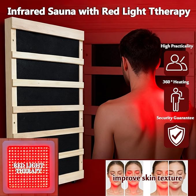 Homsido Infrared Home Sauna Room 1 Person Hemlock Wooden Indoor Dry Sauna,Low EMF 1200W/110V Heaters Panels,LCD Control Panel,10 Minutes Pre-Warm up,Time and Temp Pre-Set,1-Year Aftersale