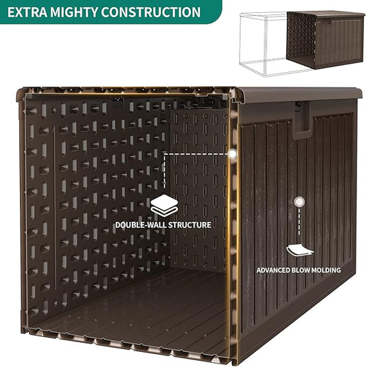 YITAHOME 90 Gallon Large Deck Box with Side Handles, Outdoor Double-Wall Storage for Patio Furniture Cushions, Garden Pool Accessories, Waterproof & Lockable