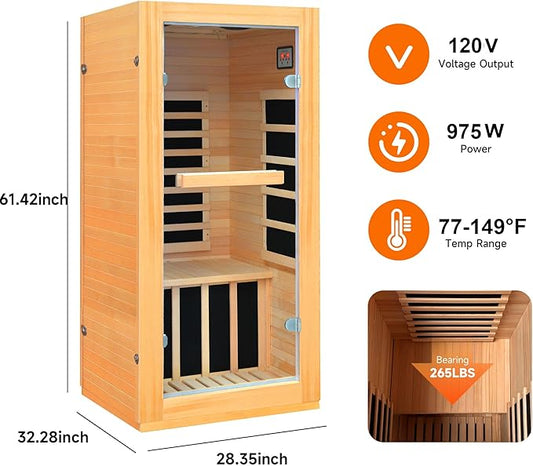 Lamar Far Infrared Sauna for Home, Low EMF Personal Sauna with Red Light Therapy, Canadian Hemlock, 10-Color Light Therapy, Bluetooth Speakers - Indoor Luxury Spa for House and Gym