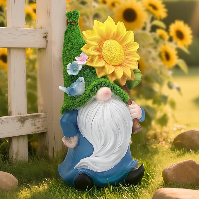 Ayadon Solar Gnome Statue Outdoor Decor,Gnome Figurines with Glowing Sunflower LED Light Decoratons,for Garden Patio Yard Lawn Balcony,Housewarmng Christmas Fairytale Gifts for Women Mom Grandma