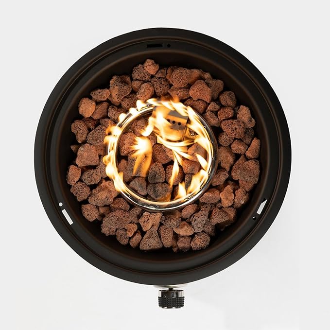 15'' Round Camping fire Pit with Lcokable Cover Lid as Portable Handle, 40,000 BTU Round Tabletop Propane Gas Fire Pit, Black