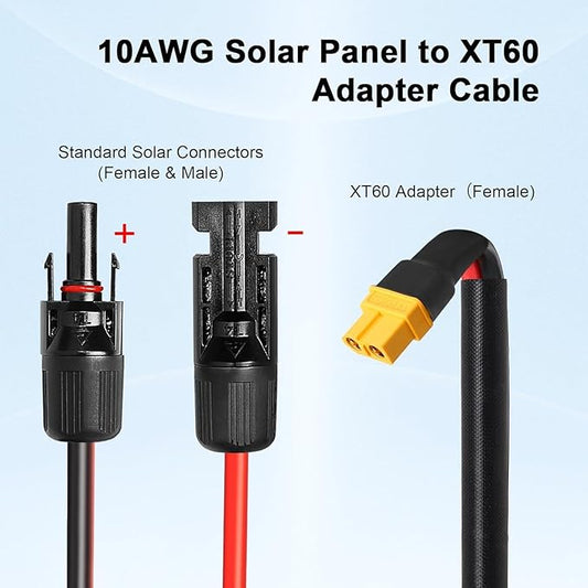 MOOKEERF Solar to XT60 Cable 10AWG 100FT Solar Connector to XT60 Adapter Cable for Solar Panel to Battery RV Portable Power Station Solar Generator - 100 Foot