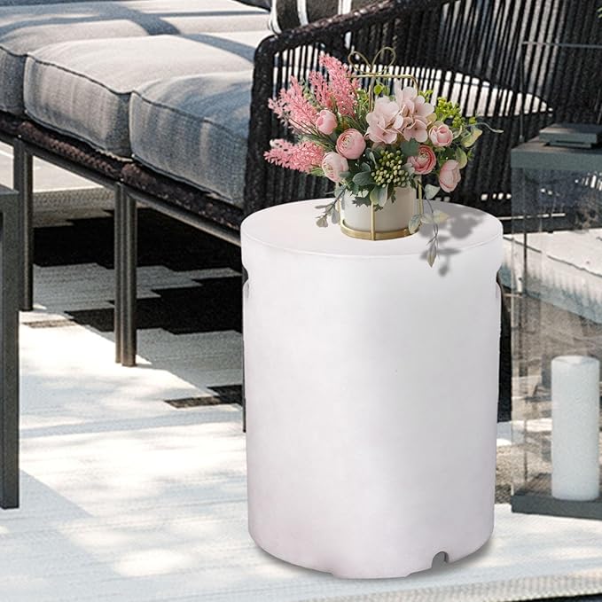 Afterglow 16" Propane Tank Cover Table, Round Tank Container Fits Standard 20 lbs Propane Tank Outdoor Gas Tank, Deck Backyard Patio, White