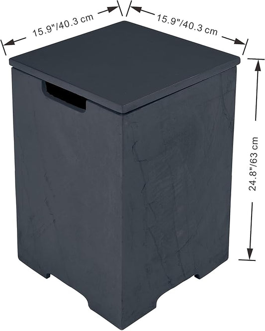 AMS Fireplace | Elementi Tall Square Slate Black Propane Tank Cover | Concrete GFRC base | 15.9 × 15.9 × 24.9 inches | Suited For Black Cape Town Fire Pit Table