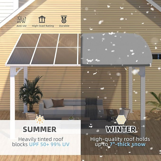 AECOJOY 12' x 8' Outdoor Gazebo Pergola for Patio, Large White Hardtop Lean to 8x12 Gazebo Shelter Pergolas and Gazebos Clearance with Patio Roof, Wall-Mounted Heavy Duty Awnings for Backyard