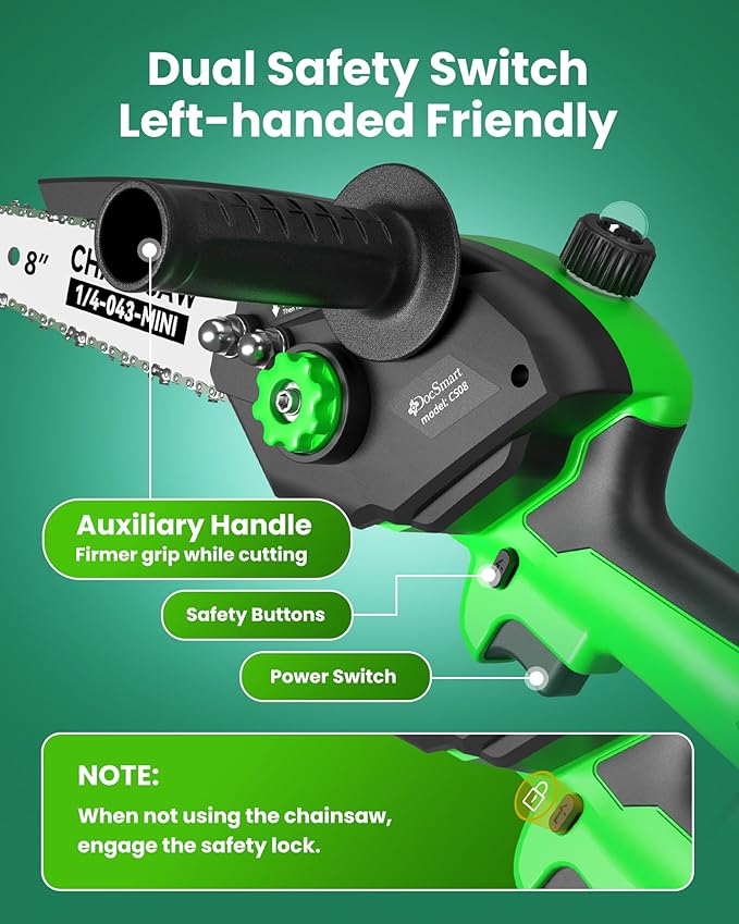 Mini Chainsaw Electric Cordless: 8 Inch & 6 Inch Brushless Chain Saw with 2 Pack Rechargeable Batteries, Battery Powered Handheld Saw for Trees Trimming Wood Cutting, Perfect Gardening Tools for Men