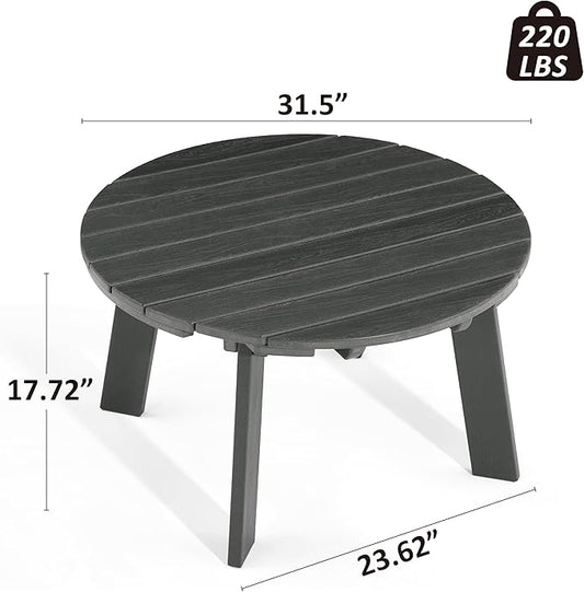 MINPINSER Outdoor Round Coffee Table, Adirondack Patio Coffee Table, Outdoor Large Side Table for Balcony Lawn (Grey)
