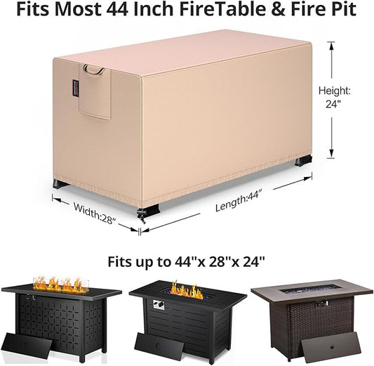 QH.HOME Fire Pit Cover Rectangular 44 x 28 Inch,Outdoor Waterproof Fire Pit Table Cover Strong Tear Resistant and Fading Resistant for Rectangle Patio Furniture Fireplaces - Wheat