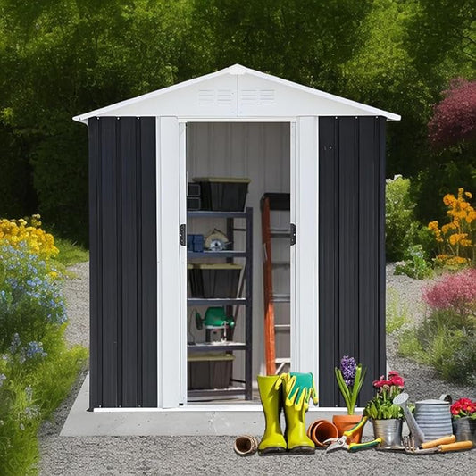 Outdoor Sheds 5FT x 3FT Outdoor Storage, Metal Anti-Corrosion Utility Tool House with Lockable Door & Shutter Vents,Outdoor Waterproof Garden Tool Metal Storage Sheds (Grey)