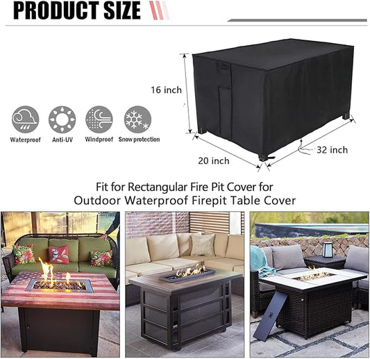 Rectangular Fire Pit Cover 32 Inch,Propane Gas Rectangle Fire Pit Table Cover,Outdoor Waterproof Firepit Table Cover - 32 X 20 X 16 Inch