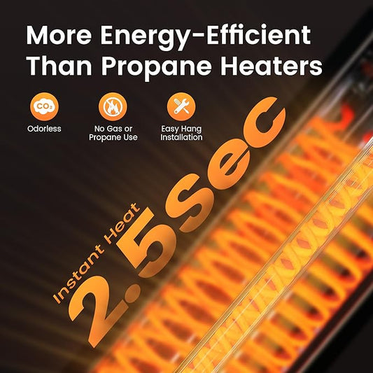 Powerscale Infrared Heater 24H Timer Outdoor Heater, IP65, Memory Function Infrared Electric Patio Heater, 9 Levels Heating Touchscreen With Remote Electric heater, Restaurant Backyard, 1500W, Black
