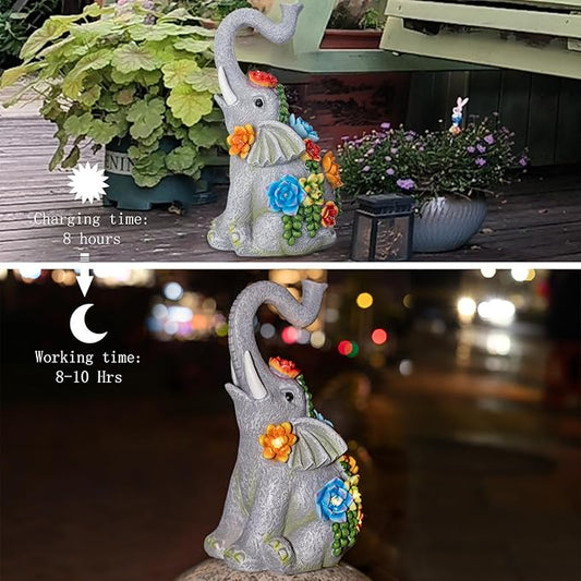 halp·ssfm Elephant Garden Statue Solar Lamp with 8 Led Lights Decor Outdoor Resin Waterproof Sculpture Patio Lawn Yard Porch Decorations Housewarming Gifts for Women Mom Grandma