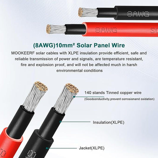 Solar Panel Extension Cable - 8AWG 20FT Solar Wire with Female & Male Waterproof Connector Flame Retardant Protective Sleeving PV Wire for RV, Photovoltaic Systems, Home, Boat, Solar Panels, Car