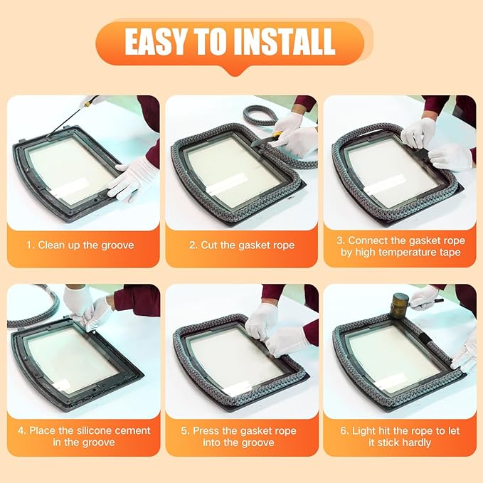 Protalwell Wood Stove Gasket, Wood Stove Door Gasket, 5/8" Wood Stove Gasket Kit, 72" Length, Fireplace Gasket Rope Replacements