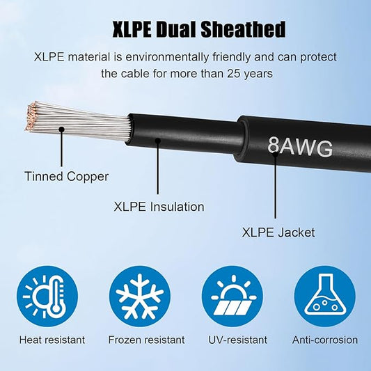 8 AWG Solar Cable 200FT Red + 200FT Black Tinned Copper Wire, 8 Gauge Solar Panel Wire for RV, Automotive, Trailer, Marine, Outdoors