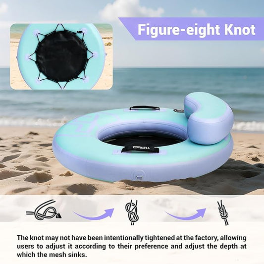UPWELL Round Inflatable Pool Float Hammock with Backrest - Heavy Duty Mesh Mat for Adults, Tanning, Lakes and Rivers