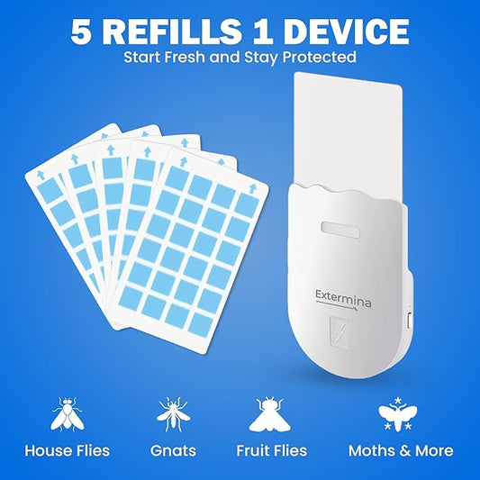 Flying Insect Trap with UV Light - 5 Refills Included - 24/7 Continuous Catch for House Flies, Fruit Flies & Gnats