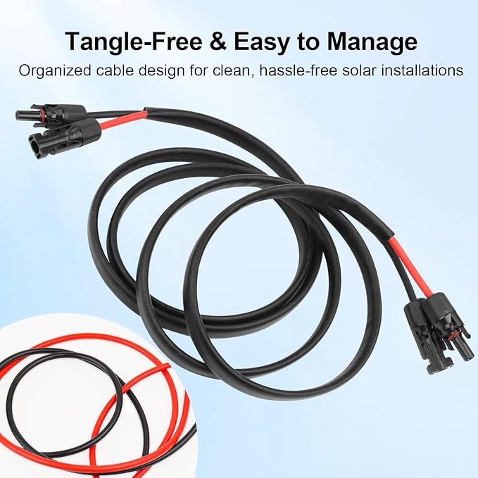 XRDS -RF Solar Panel Cable 10FT, 10AWG Solar Extension Cable with Male & Female Solar Connectors, Flame-Retardant Protective Sleeving Solar Cable, Weatherproof PV Wire for Solar Panel Connection