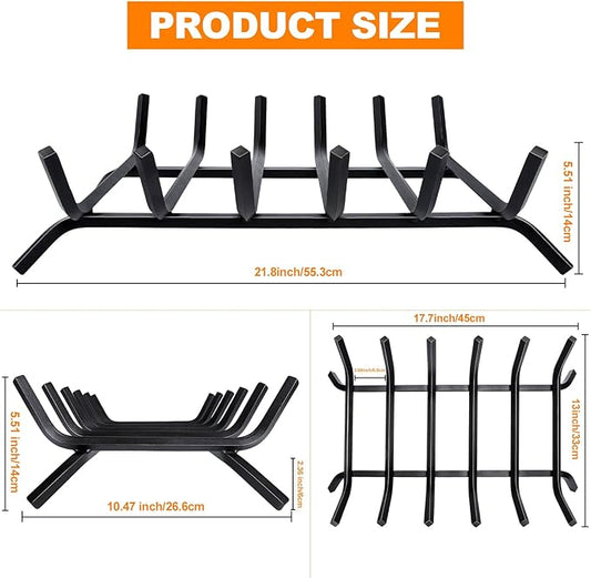 Fireplace Grate,Fireplace Log Holder,21 inch Heavy Duty Solid Cast Iron FIrewood Log Burning Rack for Inside The Fireplace Accessories Outood Fire Pit Kindling Fireplace Tools