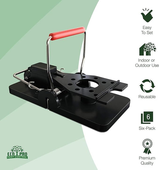 Mouse Trap by Eco Pro Pest Control | 6-Pack Reusable Small Rodent Traps | Indoor & Outdoor Mouse Traps | Easy Set Up, Quick Snap Kill Mice Traps (Bait Not Included) | Powerful Pest Control Traps