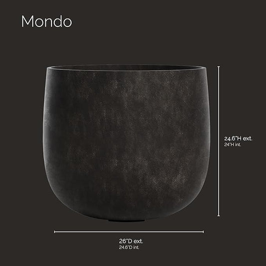 Mondo Large Planter – Brown Stone Finish – Fiberglass Indoor/Outdoor and Weather-Resistant Round Planter (26" D x 24" H Exterior, 24.6" D x 24" H Interior)