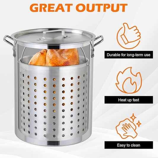 ROVSUN 30QT Turkey Fryer with Boiler Steamer Set Basket & 55000BTU Propane Burner, Outdoor Deep Fryer & Seafood Crawfish Boil Pot with Thermometer, Marinade Injector, Turkey Rack & Rack Lifter
