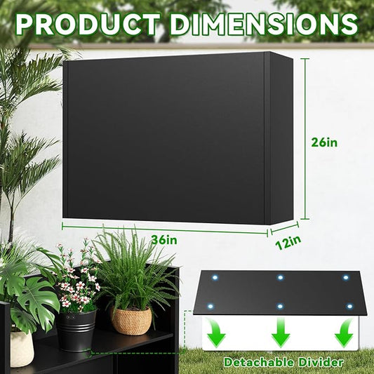 Metal Planter, 36L x 12W x 26H, Heavy Duty Tall Planters for Outdoor Plants, Black Planters with Removable Insert Shelf, Large Planters with Drainage Holes for Porch, Patio and Yard, Black