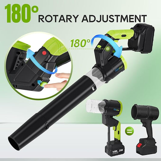 VIPDIGI Electric Leaf Blower Cordless, 180° Rotatable, 2 Batteries & Charger, Handheld Leaf Blowers for Lawn Care, 4 Speed Mode, Portable Lightweight Grass Blower for Yard (Green-Black)