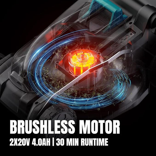 40V 18 inch Lawn Mower Cordless, Brushless Push Lawn Mower with 6-Position Cutting Height Adjustment, 2x4.0Ah Battery & Dual Charger Included