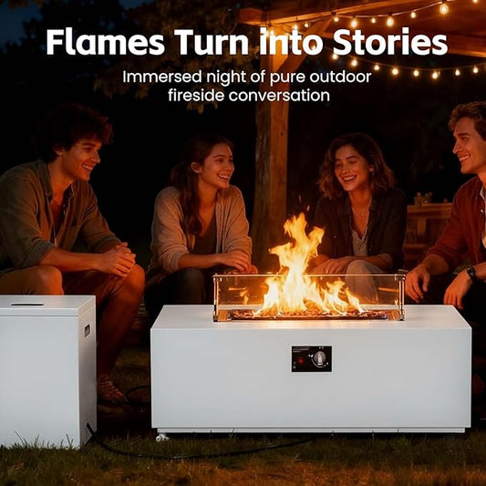 42" Propane Outdoor Fire Pit Table, 55,000 BTU Rectangular Aluminum Firepits with Tank Table and Waterproof Cover
