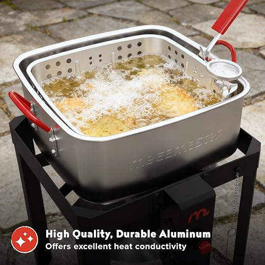 Megamaster 12QT Outdoor Propane Deep Fryer Pot Kit with Basket, 54,000 BTU Gas Aluminum Fish Fryer Kit, 0-10 PSI Regulator, 5" Thermometer, For Chicken Wings, Seafood, French Fries - 840-45009