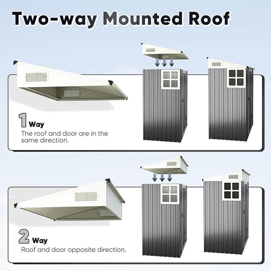 Quictent 5X3 FT Heavy Duty Outdoor Metal Storage Shed,Lockable Garden Shed with Rotating Roof, Waterproof Shed for Bike Storage, Tool Storage, Temporary Storage,Dark Gray(5.5X2.8 FT Base, No Floor)