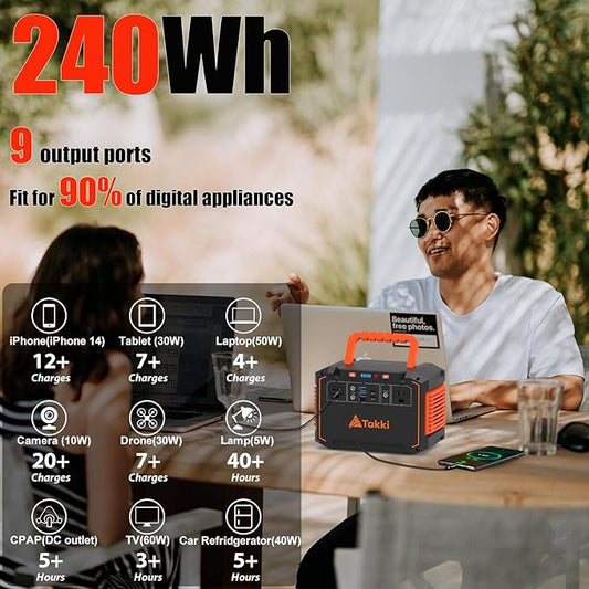 Takki 300W Solar Generator 240Wh Portable Power Station with 40W Foldable Solar Panel Power Bank with 110V AC Outlet USB DC for Emergency CPAP Outdoor Camping Home Use Blackout