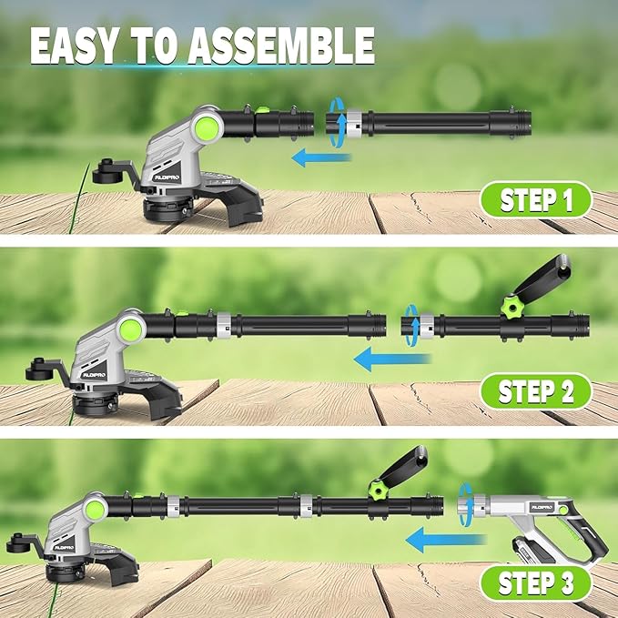 Weed Wacker Cordless 21V 12'' Electric Weed Eater with Auto Line Feed, 2.0Ah Battery and Fast Charger, Battery Powered String Trimmer for Lawn Care, GrassTrimmer, Yard, Garden (AD-ST-001)