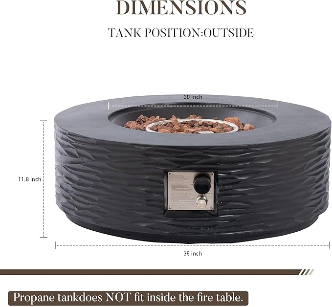 Cosiest Propane Fire Pit for Outside, 35 in Round Gas Fire Pits for Outdoor Patio, Certified, 50000 BTU Concrete Rectangle Base with Rain Cover, Free Lava Rocks