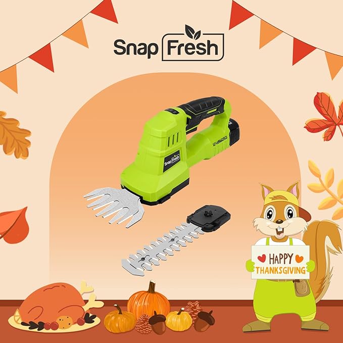 SnapFresh 12V Cordless Grass Shears & Hedge Trimmer, 2 in 1 Handheld Bush Trimmer & Grass Cutter with 2.0Ah Battery & Charger Included, Lightweight Electric Shrubbery Trimmer for Garden & Lawn
