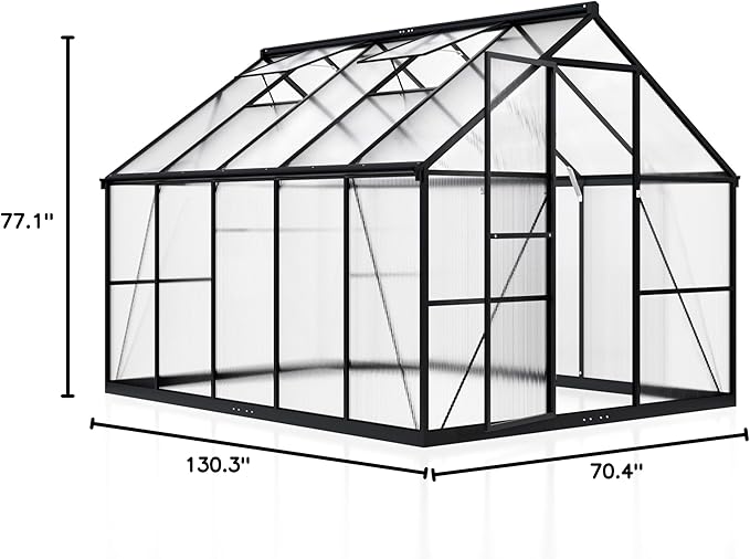 Polar Aurora 8x10 FT Polycarbonate Greenhouse for Outdoors, Walk-in Aluminum Green House with Quick Setup Structure and Roof Vent for Outside Garden Backyard, Black