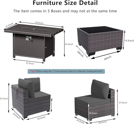 11 Pieces Patio Furniture Set with 2 Swivel Chairs Patio Furniture Outdoor Sectional Sofas with 55000 Gas Fire Pit Patio Conversation Set w/7 Cushions